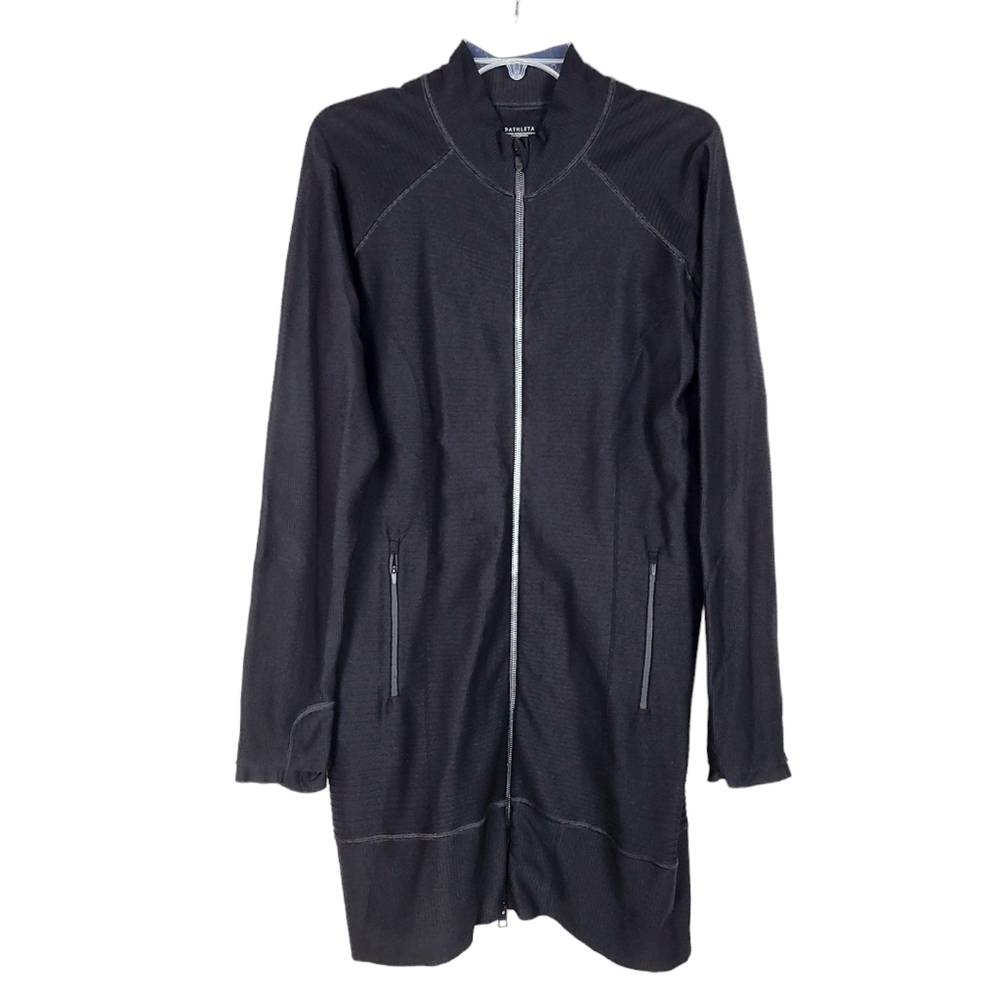 Athleta Black Long Zip Front Jacket
